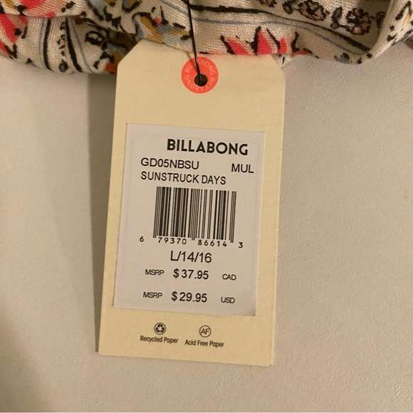 NWT Billabong Kids Girls Large Floral Sunstruck Days Dress - Picture 3 of 12